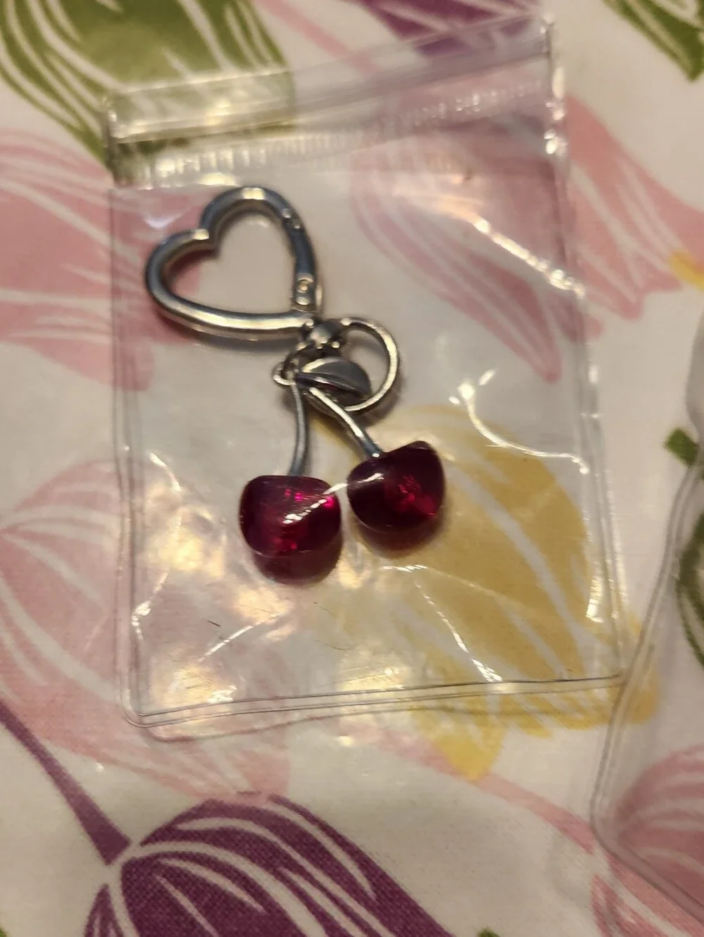 Heart Key Ring Cherry Keychain - Dark Red Cherry Charm